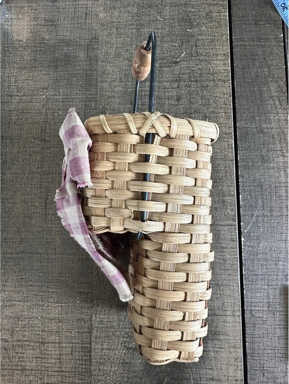 Vintage Woven Basket with Fabric Bow